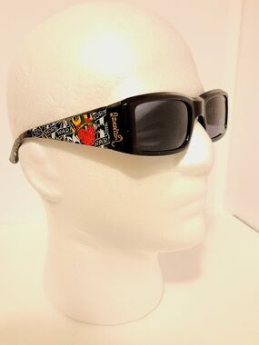 Ed Hardy Black Sunglasses with Red Strawberry Temples No More War Sign
